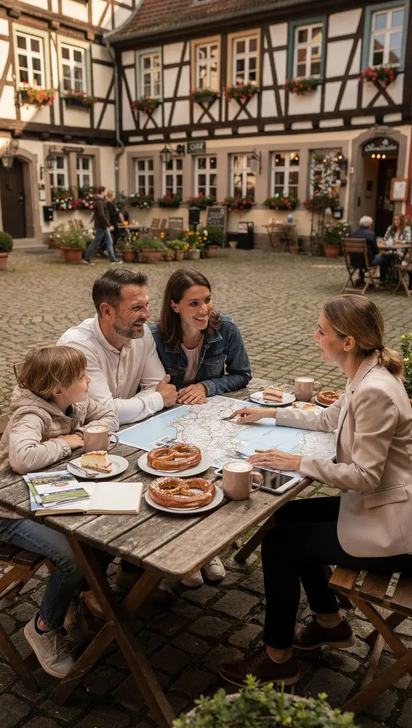 Kundengespräch im Reisebüro zu individuellen Reiseplänen und logistischen Lösungen.